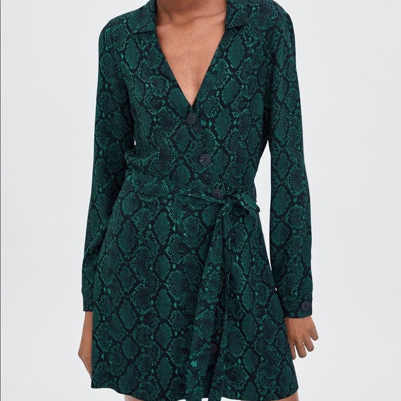 Teal Green Snake Print ZARA Wrap Dress - Picture 1 of 1